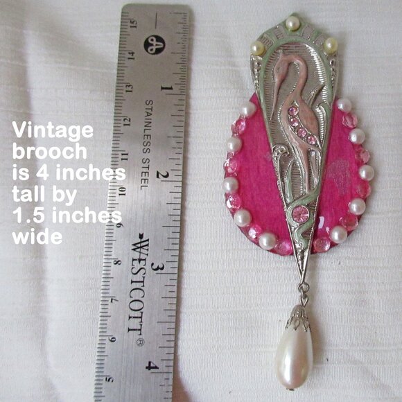 VTG bird brooch enamel on metal, Rhinestones, Faux pearl, Magnetic Back Clasp - Picture 5 of 8